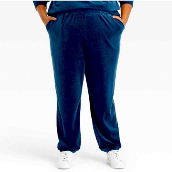 AVA & VIV navy blue velour joggers 3X, NWT - Picture 1 of 7